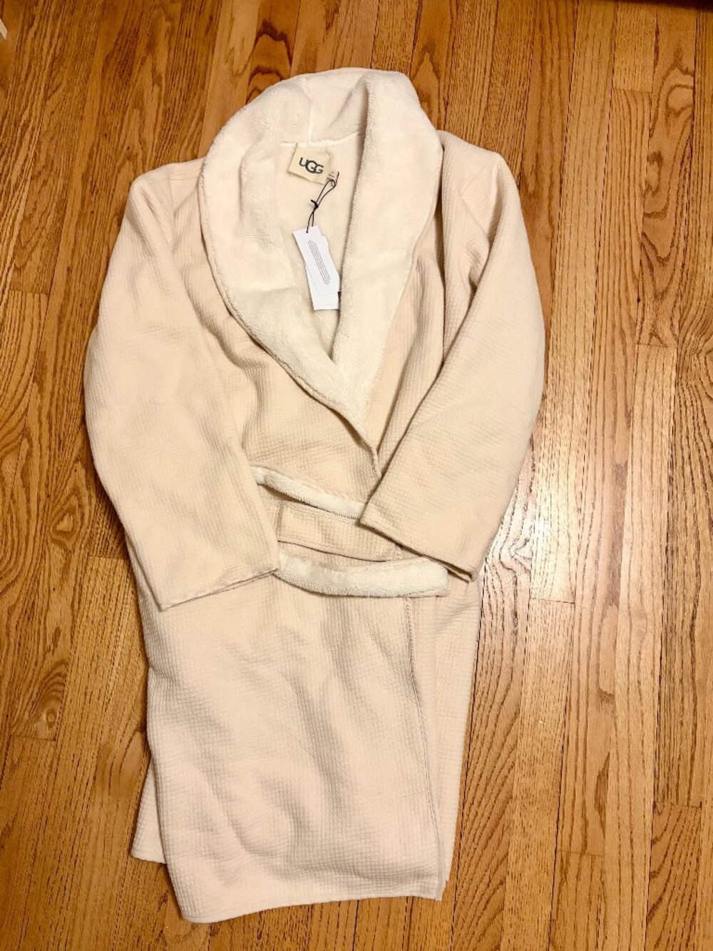 NWT UGG Anabella Reversible Waffle Fleece Robe Cream Beige Size M